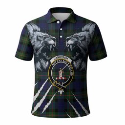 Jamieson Tartan Crest Polo Shirt Ferocious Lion Style
