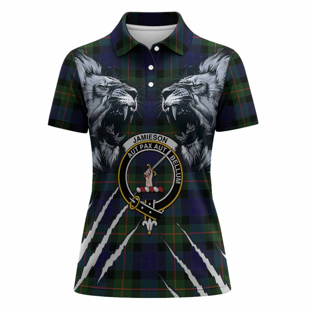 Jamieson Tartan Crest Women Polo Shirt Ferocious Lion Style