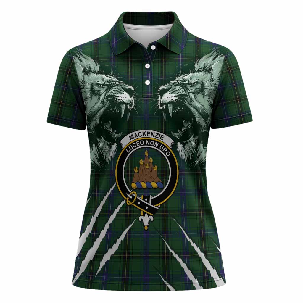 Mackenzie (Mckenzie) Tartan Crest Women Polo Shirt Ferocious Lion Style