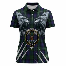 Forbes Tartan Crest Women Polo Shirt Ferocious Lion Style