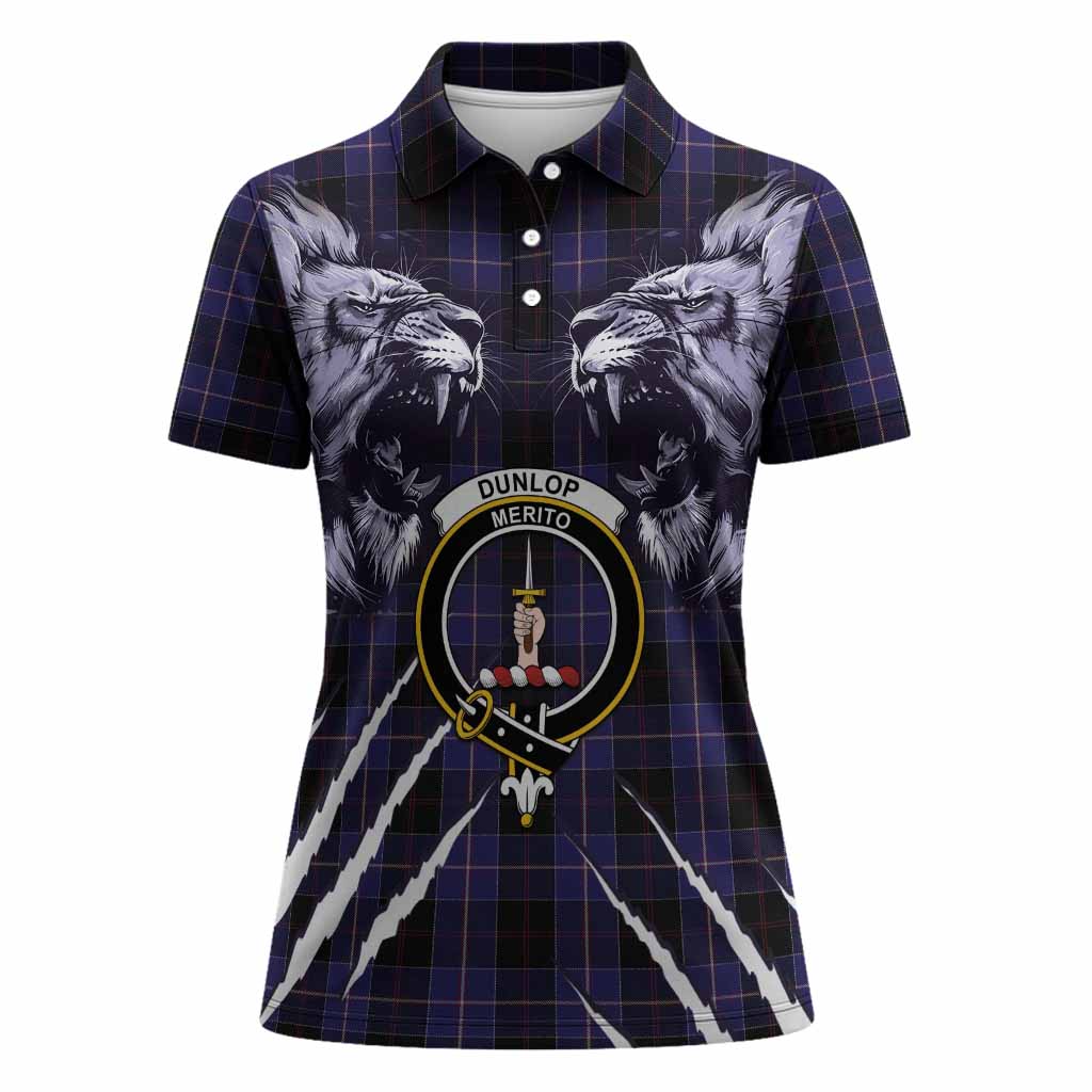 Dunlop Tartan Crest Women Polo Shirt Ferocious Lion Style