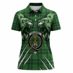 Galloway Tartan Crest Women Polo Shirt Ferocious Lion Style