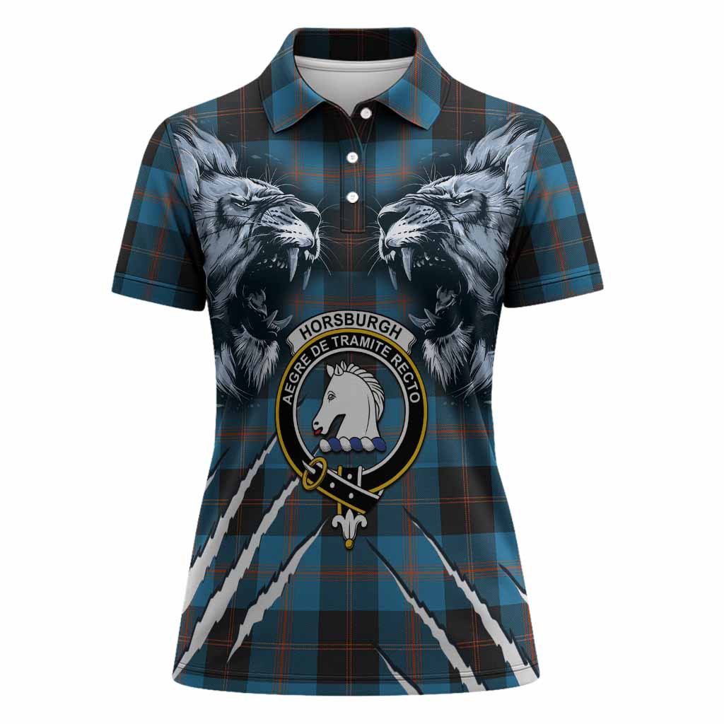 Horsburgh Tartan Crest Women Polo Shirt Ferocious Lion Style