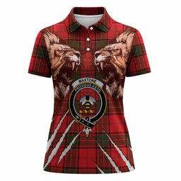 Maxtone Tartan Crest Women Polo Shirt Ferocious Lion Style