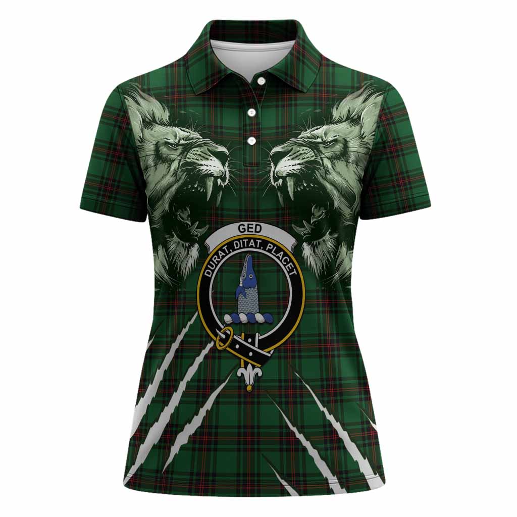 Ged Tartan Crest Women Polo Shirt Ferocious Lion Style