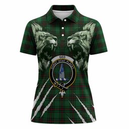 Ged Tartan Crest Women Polo Shirt Ferocious Lion Style