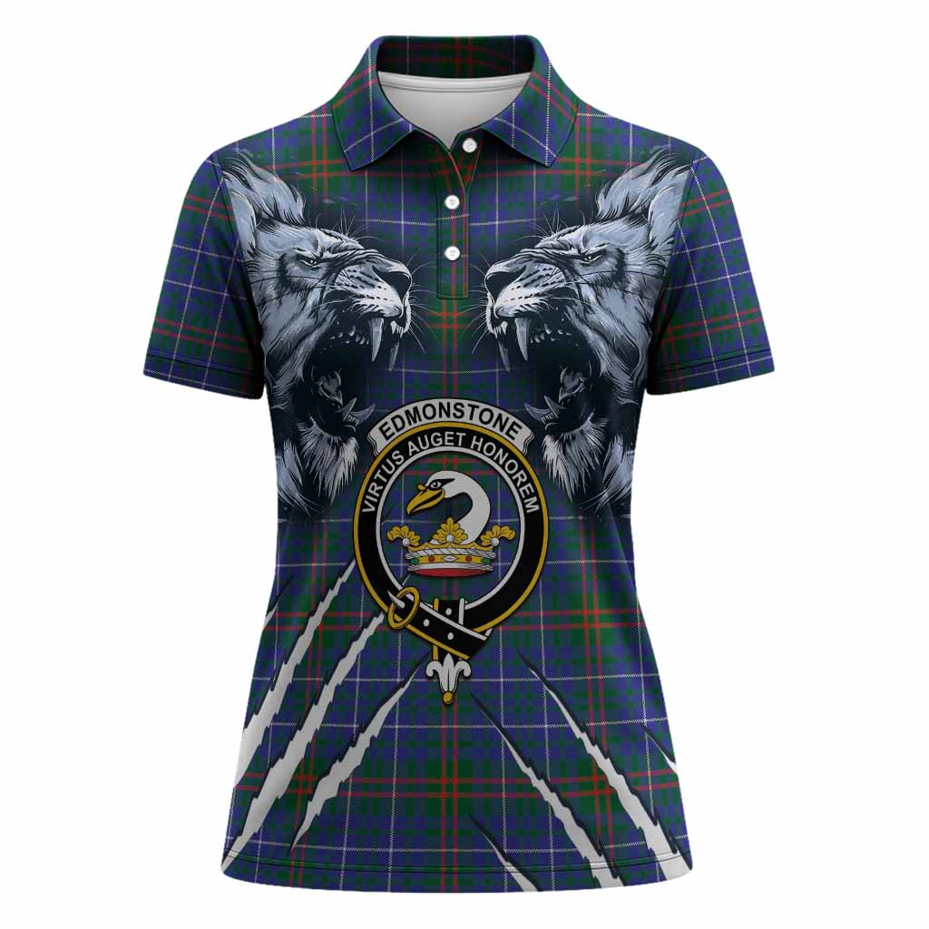 Edmonstone Tartan Crest Women Polo Shirt Ferocious Lion Style