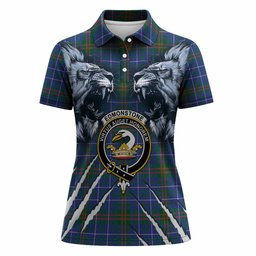 Edmonstone Tartan Crest Women Polo Shirt Ferocious Lion Style