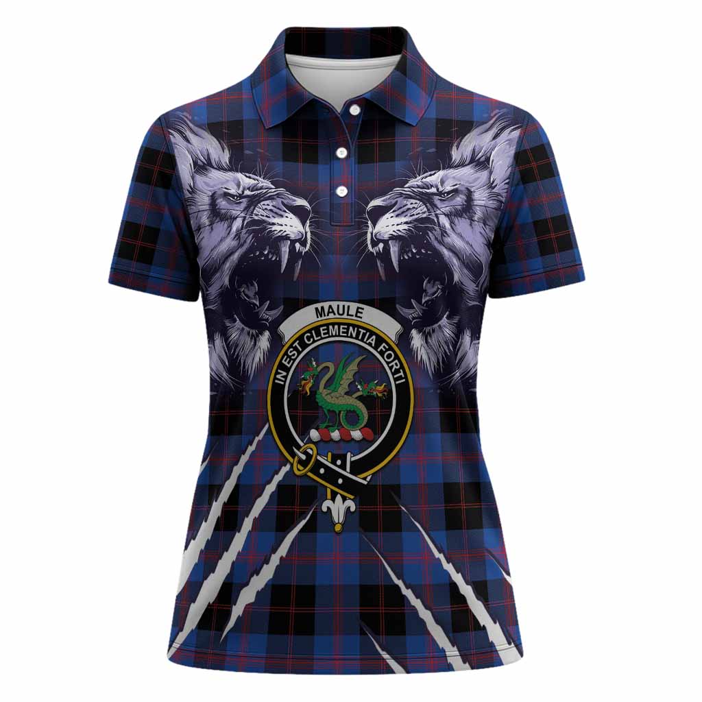 Maule Tartan Crest Women Polo Shirt Ferocious Lion Style