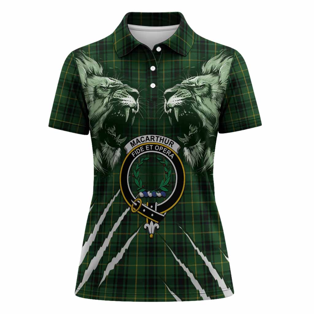 MacArthur (McArthur) Tartan Crest Women Polo Shirt Ferocious Lion Style