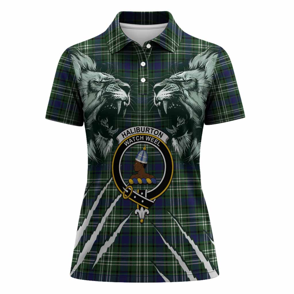 Haliburton Tartan Crest Women Polo Shirt Ferocious Lion Style