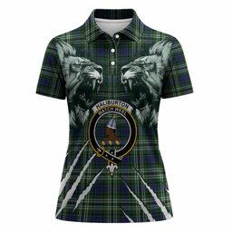 Haliburton Tartan Crest Women Polo Shirt Ferocious Lion Style