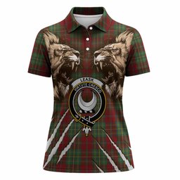 Leask Tartan Crest Women Polo Shirt Ferocious Lion Style