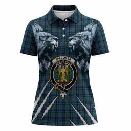 Falconer Tartan Crest Women Polo Shirt Ferocious Lion Style