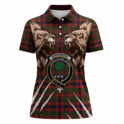 Kinninmont Tartan Crest Women Polo Shirt Ferocious Lion Style