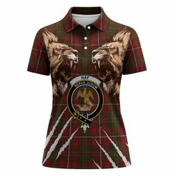 Hay Tartan Crest Women Polo Shirt Ferocious Lion Style