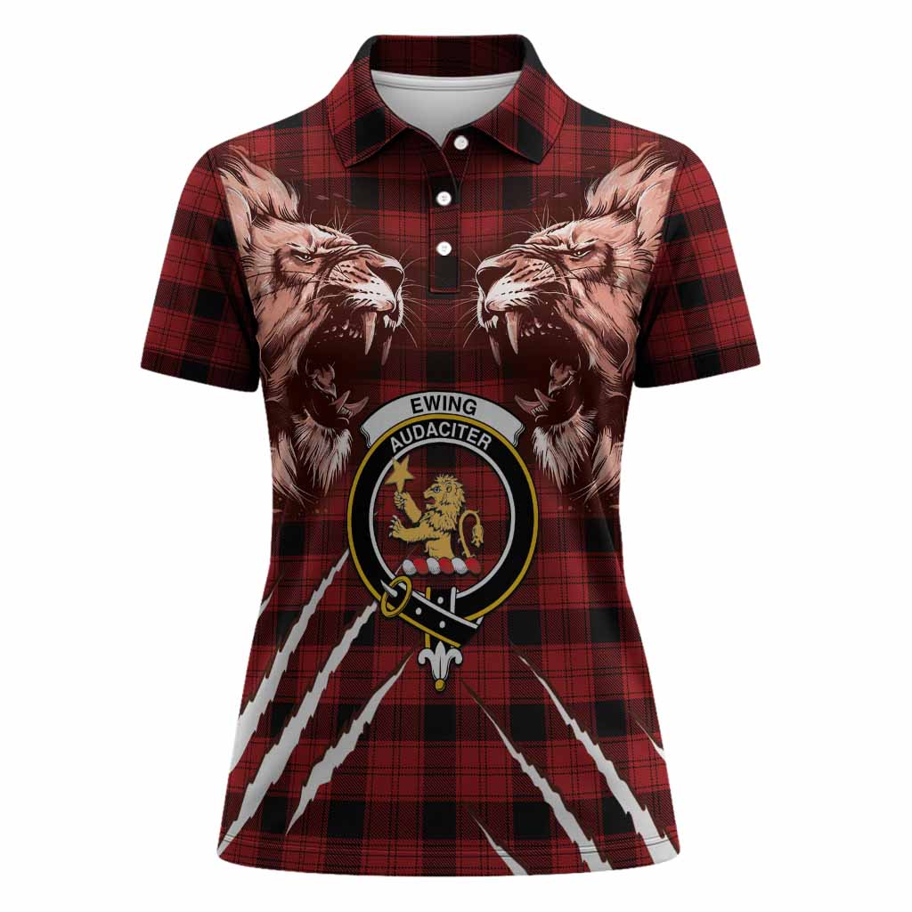 Ewing Tartan Crest Women Polo Shirt Ferocious Lion Style