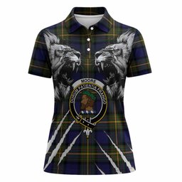 Moore Tartan Crest Women Polo Shirt Ferocious Lion Style