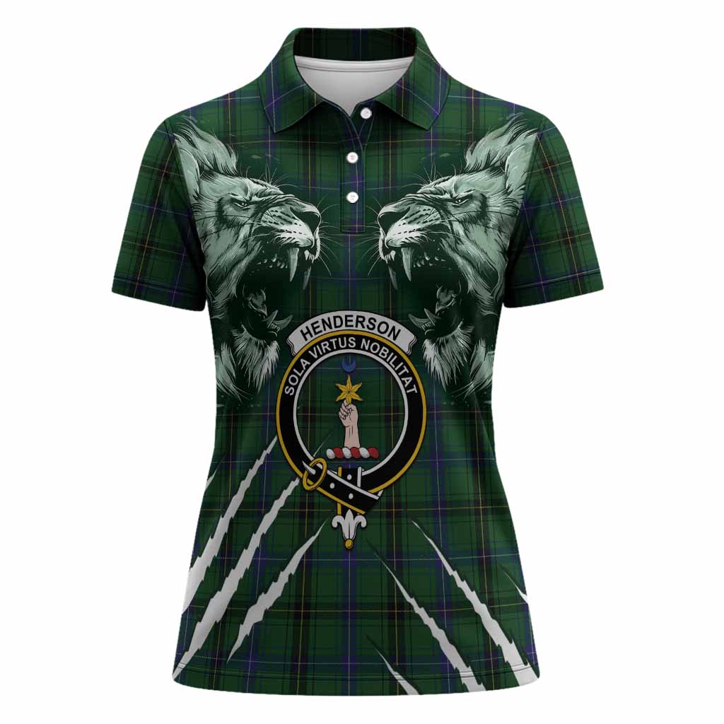 Henderson Tartan Crest Women Polo Shirt Ferocious Lion Style