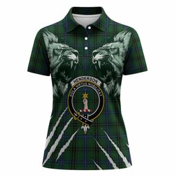 Henderson Tartan Crest Women Polo Shirt Ferocious Lion Style