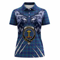 Mercer Tartan Crest Women Polo Shirt Ferocious Lion Style