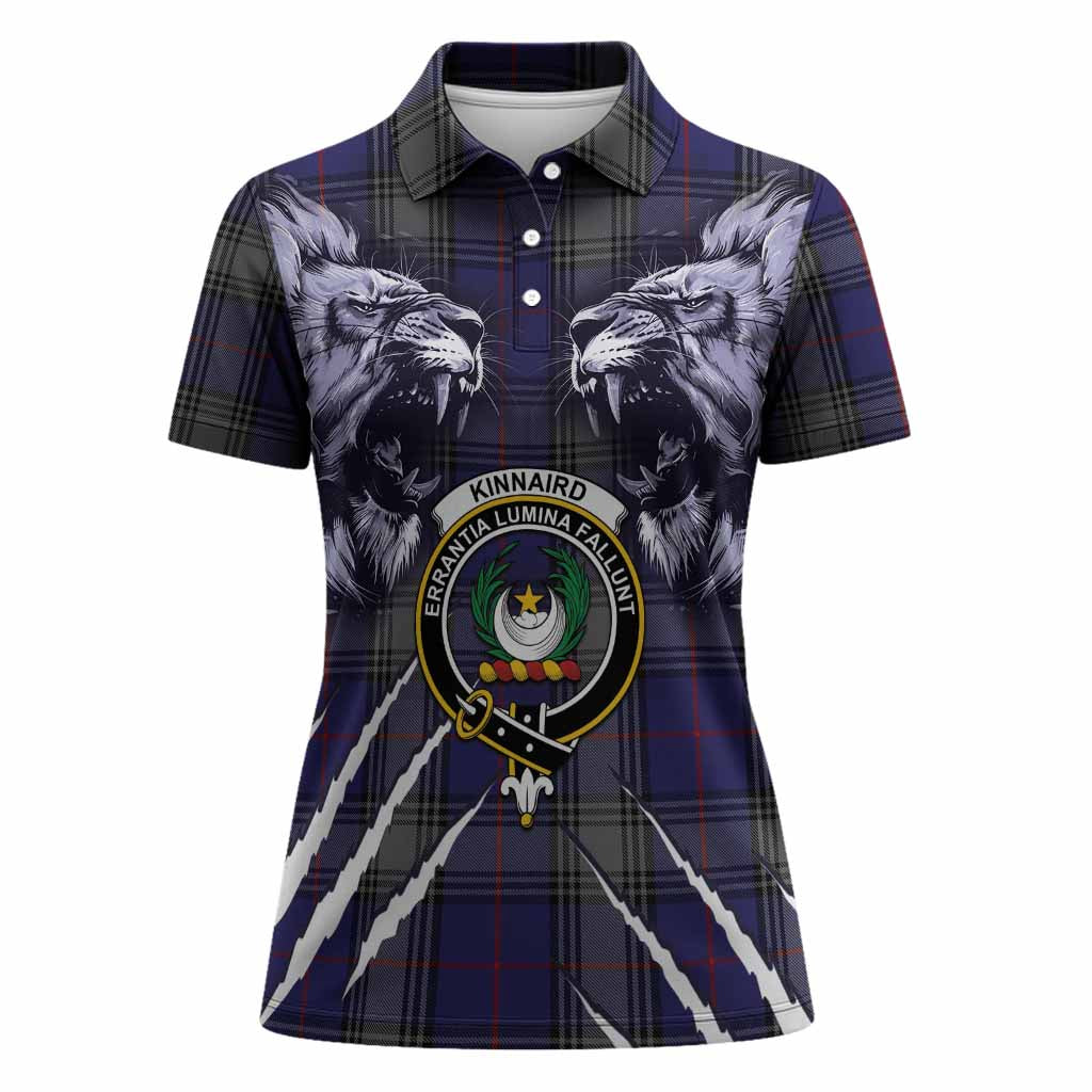 Kinnaird Tartan Crest Women Polo Shirt Ferocious Lion Style