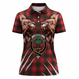 Fenton Tartan Crest Women Polo Shirt Ferocious Lion Style