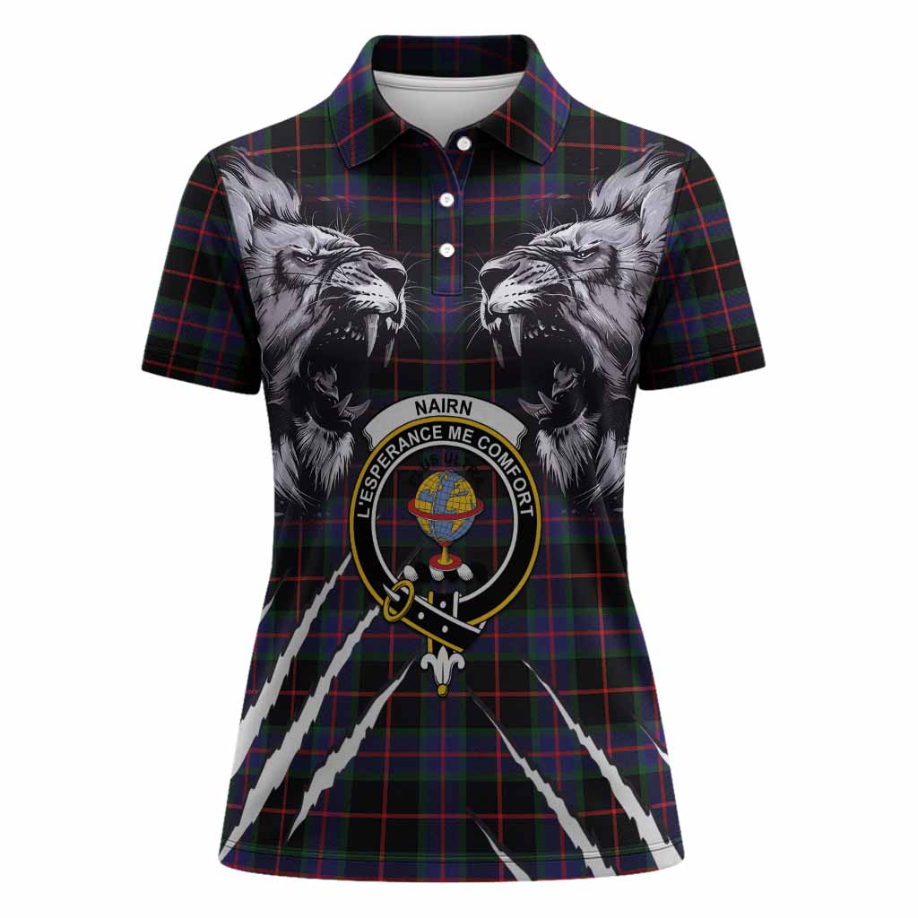 Nairn Tartan Crest Women Polo Shirt Ferocious Lion Style