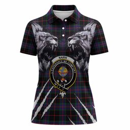 Nairn Tartan Crest Women Polo Shirt Ferocious Lion Style