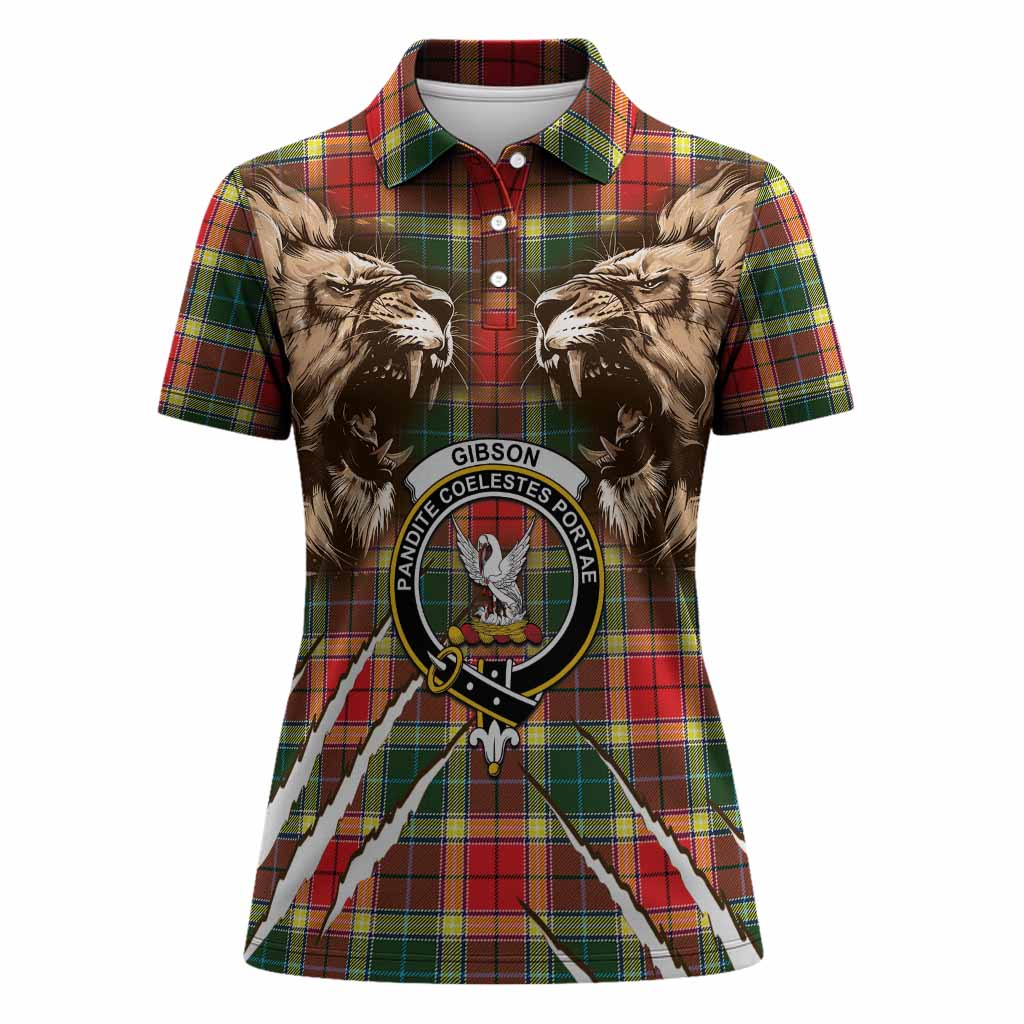 Gibson (Gibbs or Gibsone) Tartan Crest Women Polo Shirt Ferocious Lion Style