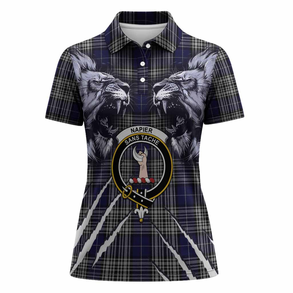 Napier Tartan Crest Women Polo Shirt Ferocious Lion Style
