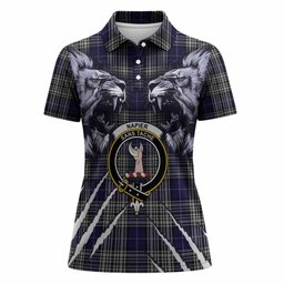 Napier Tartan Crest Women Polo Shirt Ferocious Lion Style