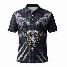 Inglis Tartan Crest Polo Shirt Ferocious Lion Style