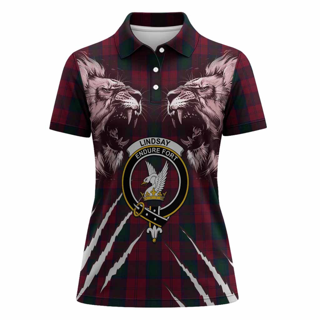 Lindsay Tartan Crest Women Polo Shirt Ferocious Lion Style