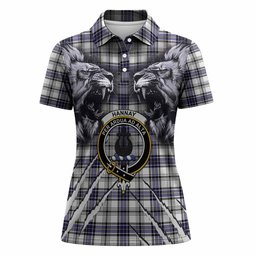 Hannay Tartan Crest Women Polo Shirt Ferocious Lion Style