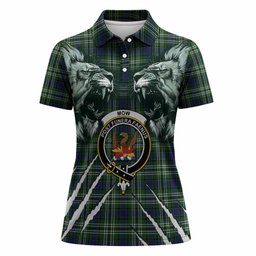 Mow Tartan Crest Women Polo Shirt Ferocious Lion Style