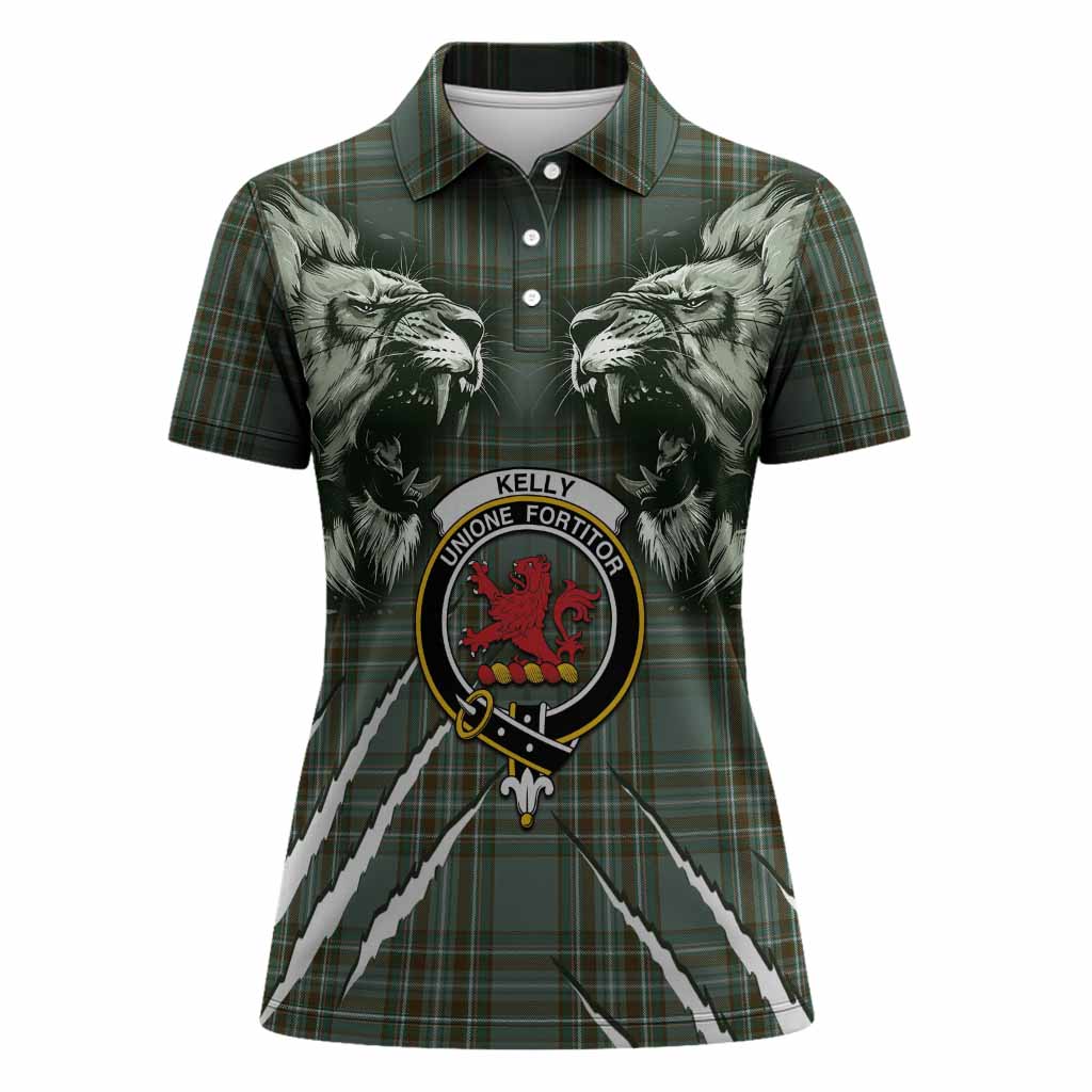 Kelly Tartan Crest Women Polo Shirt Ferocious Lion Style