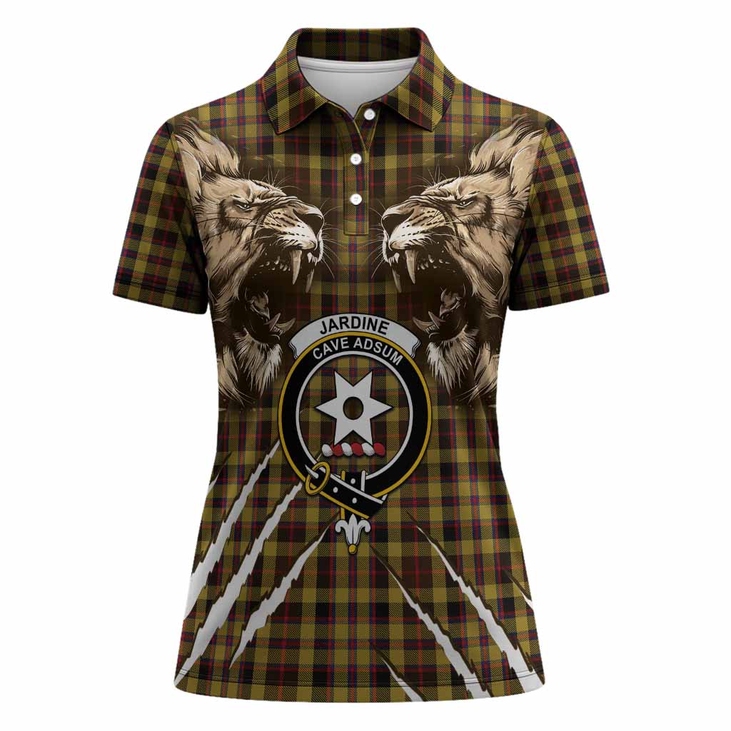 Jardine Tartan Crest Women Polo Shirt Ferocious Lion Style
