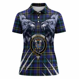 Hope Tartan Crest Women Polo Shirt Ferocious Lion Style