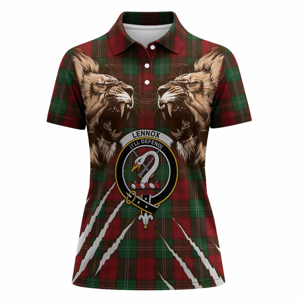 Lennox Tartan Crest Women Polo Shirt Ferocious Lion Style