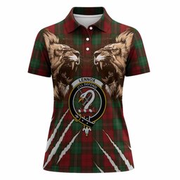 Lennox Tartan Crest Women Polo Shirt Ferocious Lion Style