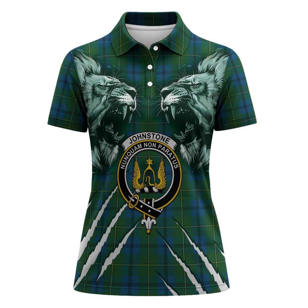 Johnstone (Johnston) Tartan Crest Women Polo Shirt Ferocious Lion Style