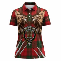 Gartshore Tartan Crest Women Polo Shirt Ferocious Lion Style