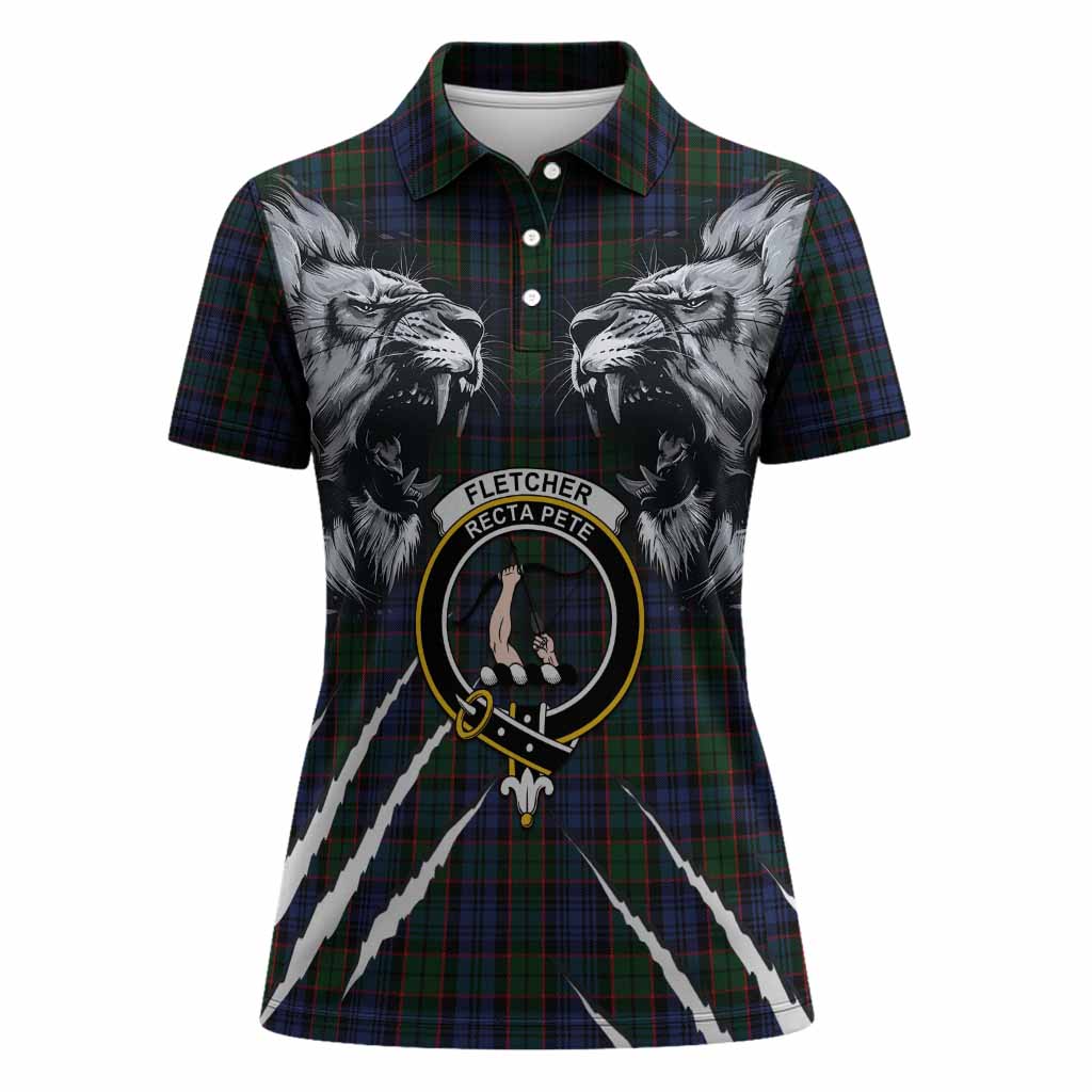 Fletcher Tartan Crest Women Polo Shirt Ferocious Lion Style