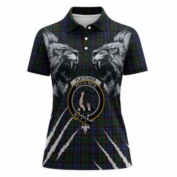 Fletcher Tartan Crest Women Polo Shirt Ferocious Lion Style