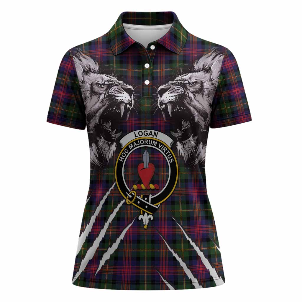 Logan Tartan Crest Women Polo Shirt Ferocious Lion Style