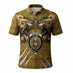 Houston Tartan Crest Polo Shirt Ferocious Lion Style