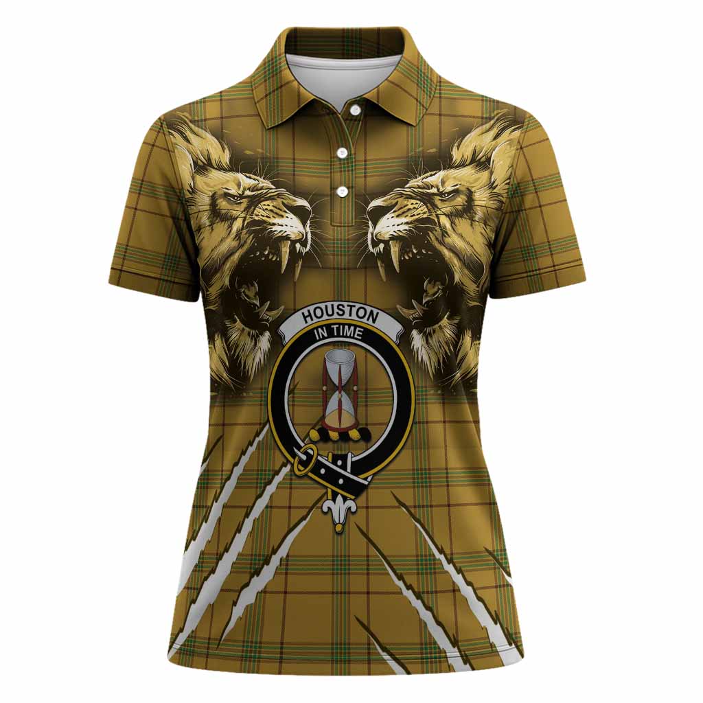 Houston Tartan Crest Women Polo Shirt Ferocious Lion Style