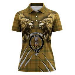 Houston Tartan Crest Women Polo Shirt Ferocious Lion Style