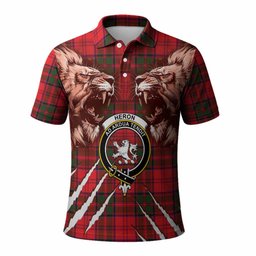 Heron Tartan Crest Polo Shirt Ferocious Lion Style